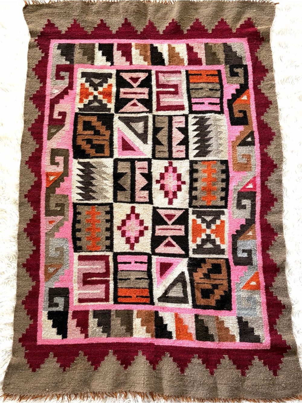 Vintage Peruvian Ayacucho tapestry Pink